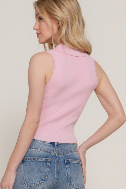 Sleeveless Polo Spring Sweater - Tigbul's Variety Fashion Shop