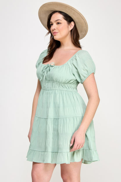 Plus Crinkle Textured Front Tie Mini Dress - Tigbul's Variety Fashion Shop