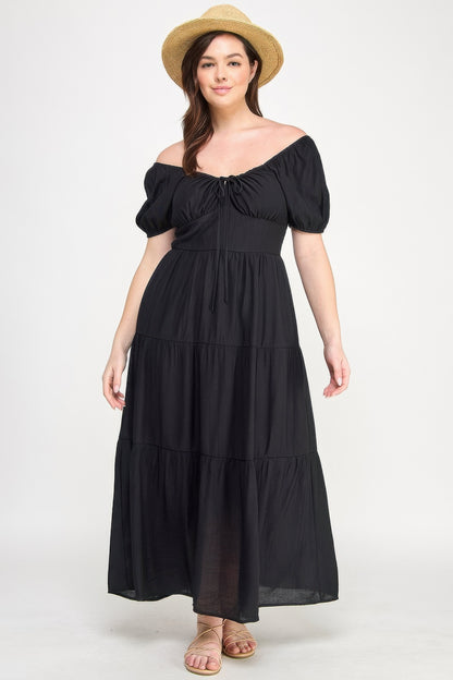 Front Tie Puff Sleeve Tired Maxi Dress - Tigbul's Variety Fashion Shop