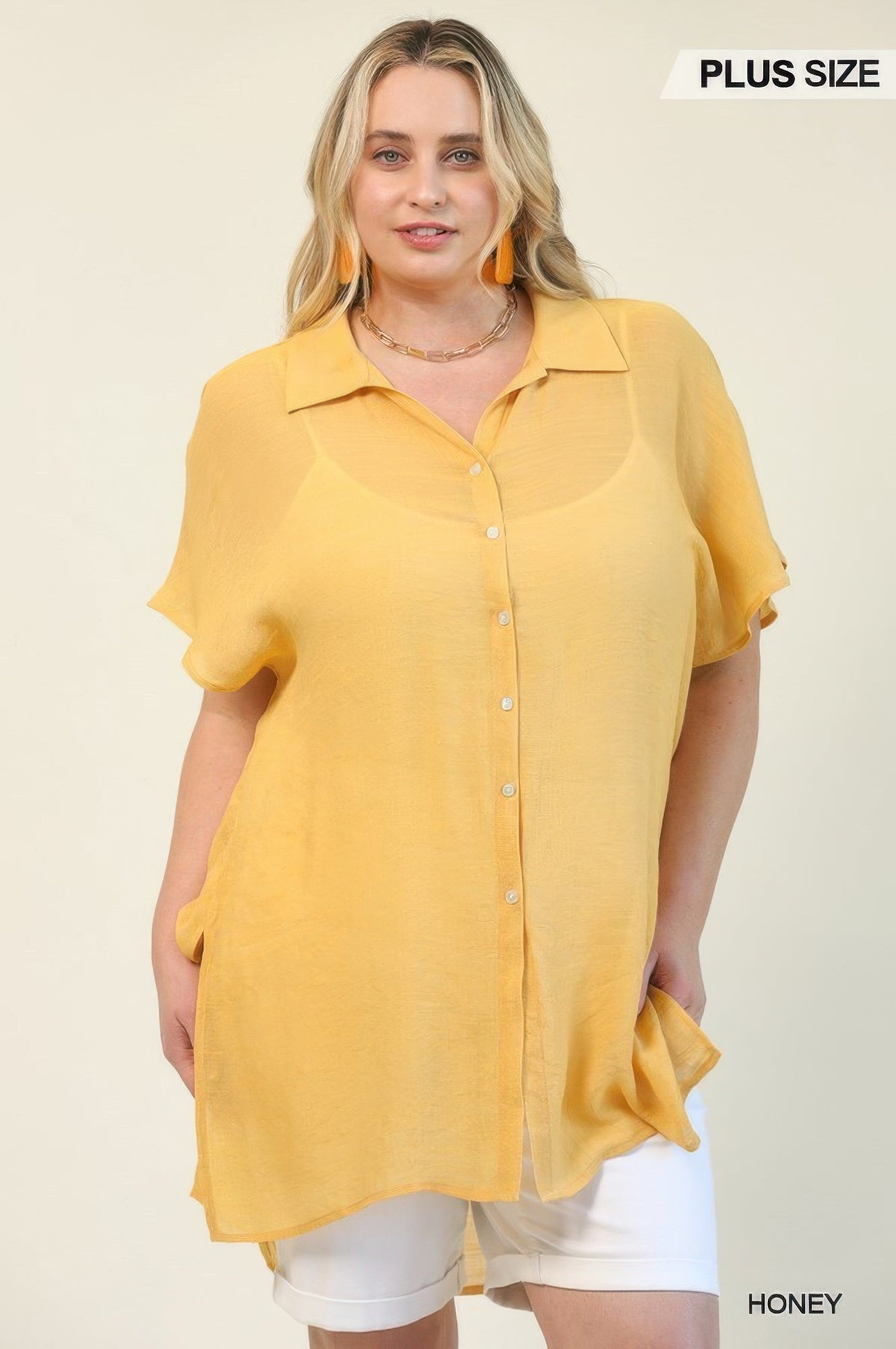 Solid Button Down Loose Fit Long Shirts With Side Slits - Tigbul's Variety Fashion Shop