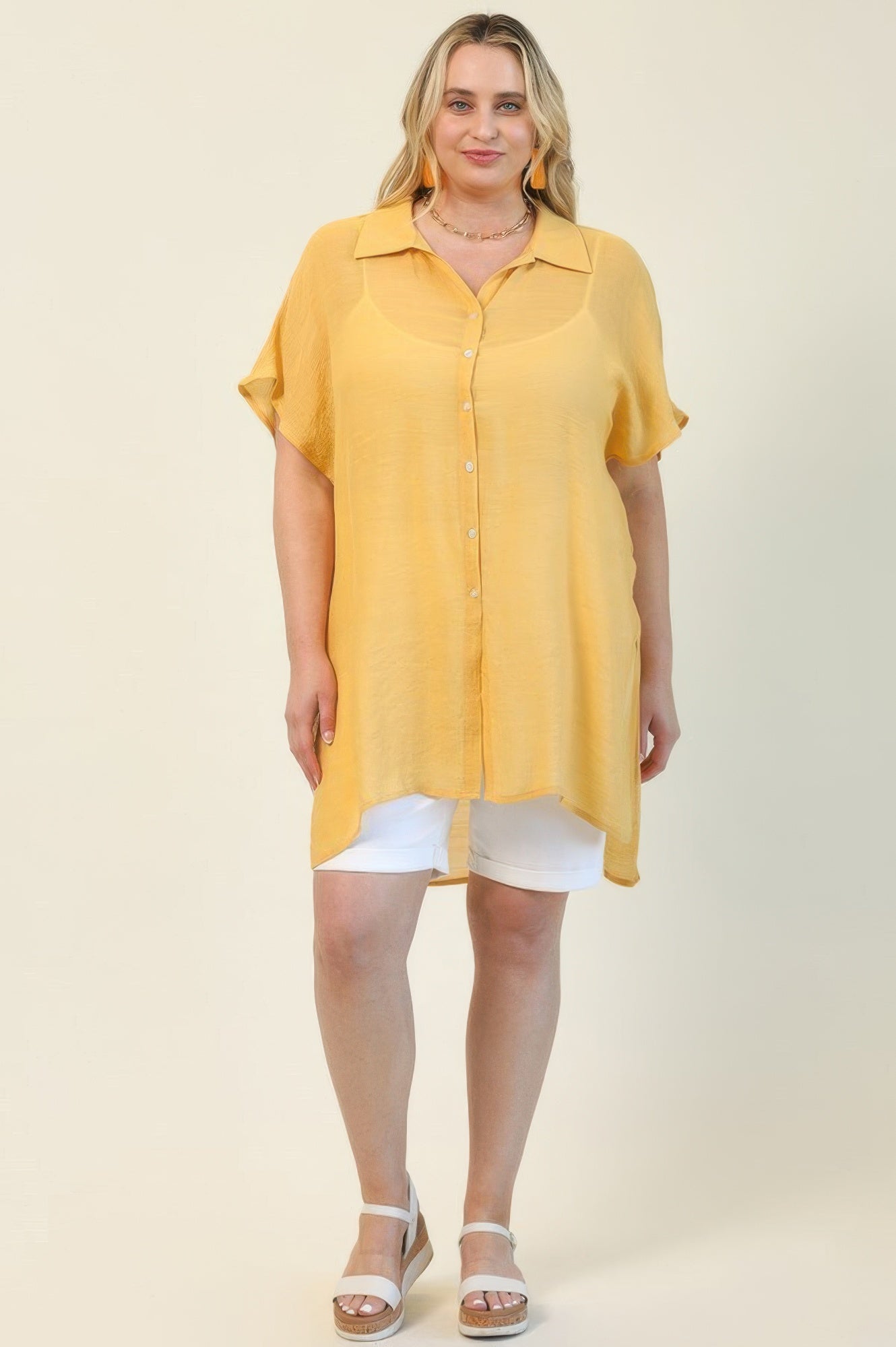Solid Button Down Loose Fit Long Shirts With Side Slits - Tigbul's Variety Fashion Shop