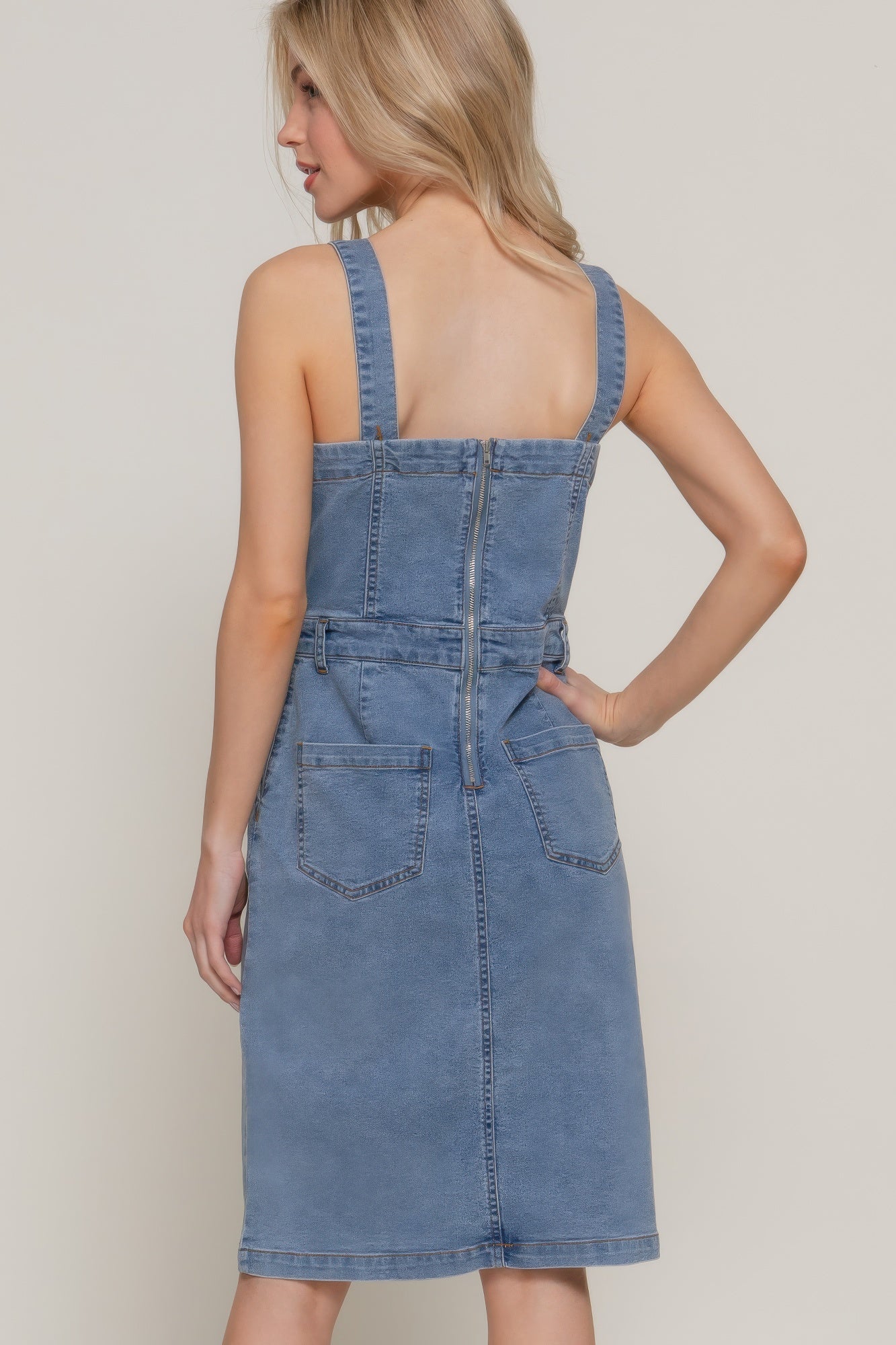 Button Down Placket Stretch Denim Dress - Tigbul's Variety Fashion Shop