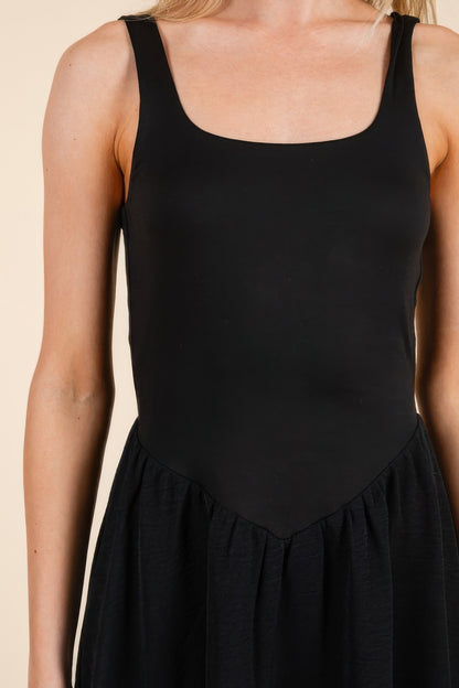 Square Neck Tie Back Mini Dress, White, Black - Tigbul's Variety Fashion Shop