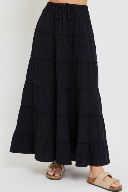 Cotton Gauze Tiered Maxi Skirt - Tigbul's Variety Fashion Shop