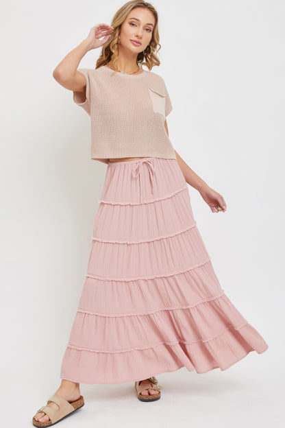 Cotton Gauze Tiered Maxi Skirt - Tigbul's Variety Fashion Shop