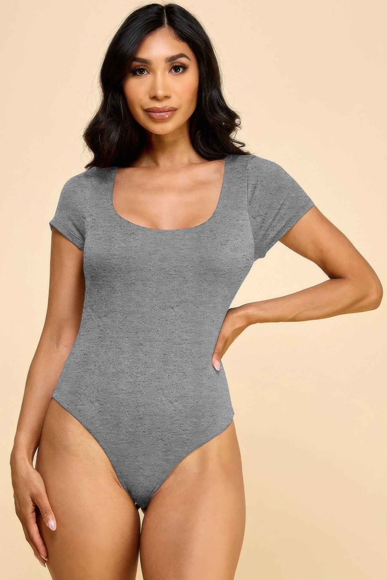 Short Sleeve Scoop Neck Double Layered Bodysuit - Tigbul's Variety Fashion Shop