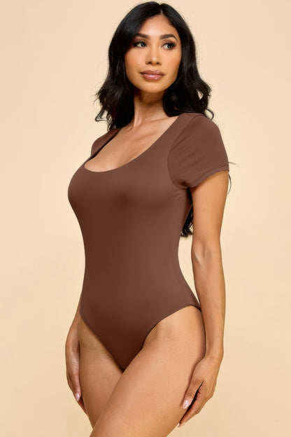 Short Sleeve Scoop Neck Double Layered Bodysuit - Tigbul's Variety Fashion Shop
