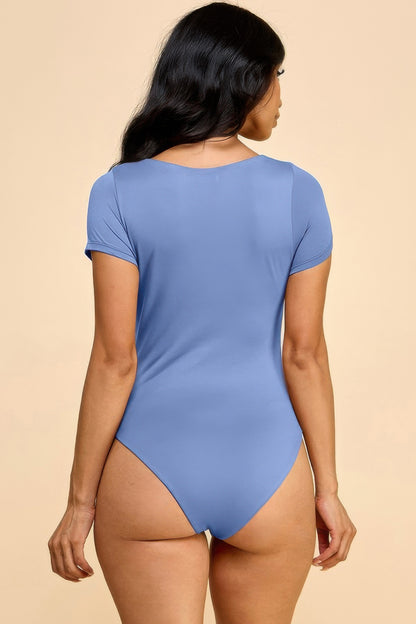 Short Sleeve Scoop Neck Double Layered Bodysuit - Tigbul's Variety Fashion Shop