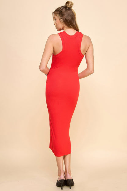Arrow Sleeve Detail Rib Midi Dress - Tigbul's Variety Fashion Shop