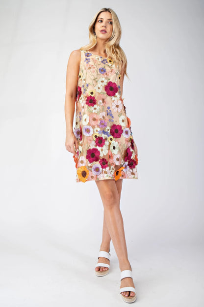 3d Floral Embroidered Sleeveless Mini Dress - Tigbul's Variety Fashion Shop