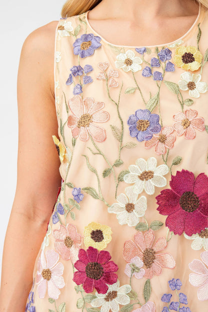 3d Floral Embroidered Sleeveless Mini Dress - Tigbul's Variety Fashion Shop