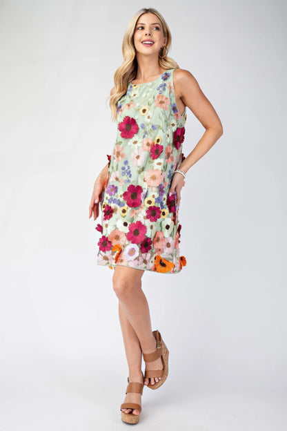 3d Floral Embroidered Sleeveless Mini Dress - Tigbul's Variety Fashion Shop