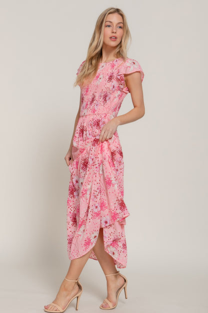 Ruffl Slv Smocked Floral Print Dresss - Tigbul's Variety Fashion Shop