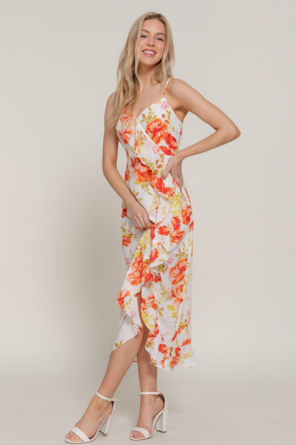 Floral Print Ruffle Slip Midi Dress - Tigbul's Variety Fashion Shop