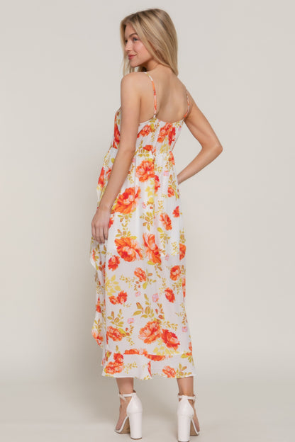 Floral Print Ruffle Slip Midi Dress - Tigbul's Variety Fashion Shop