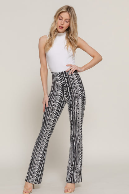 Waist Elastic Slim Flare Print Pants - Tigbul's Variety Fashion Shop