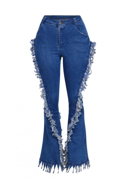 Distressed Fringe Denim Flared Pant - Tigbul's Variety Fashion Shop