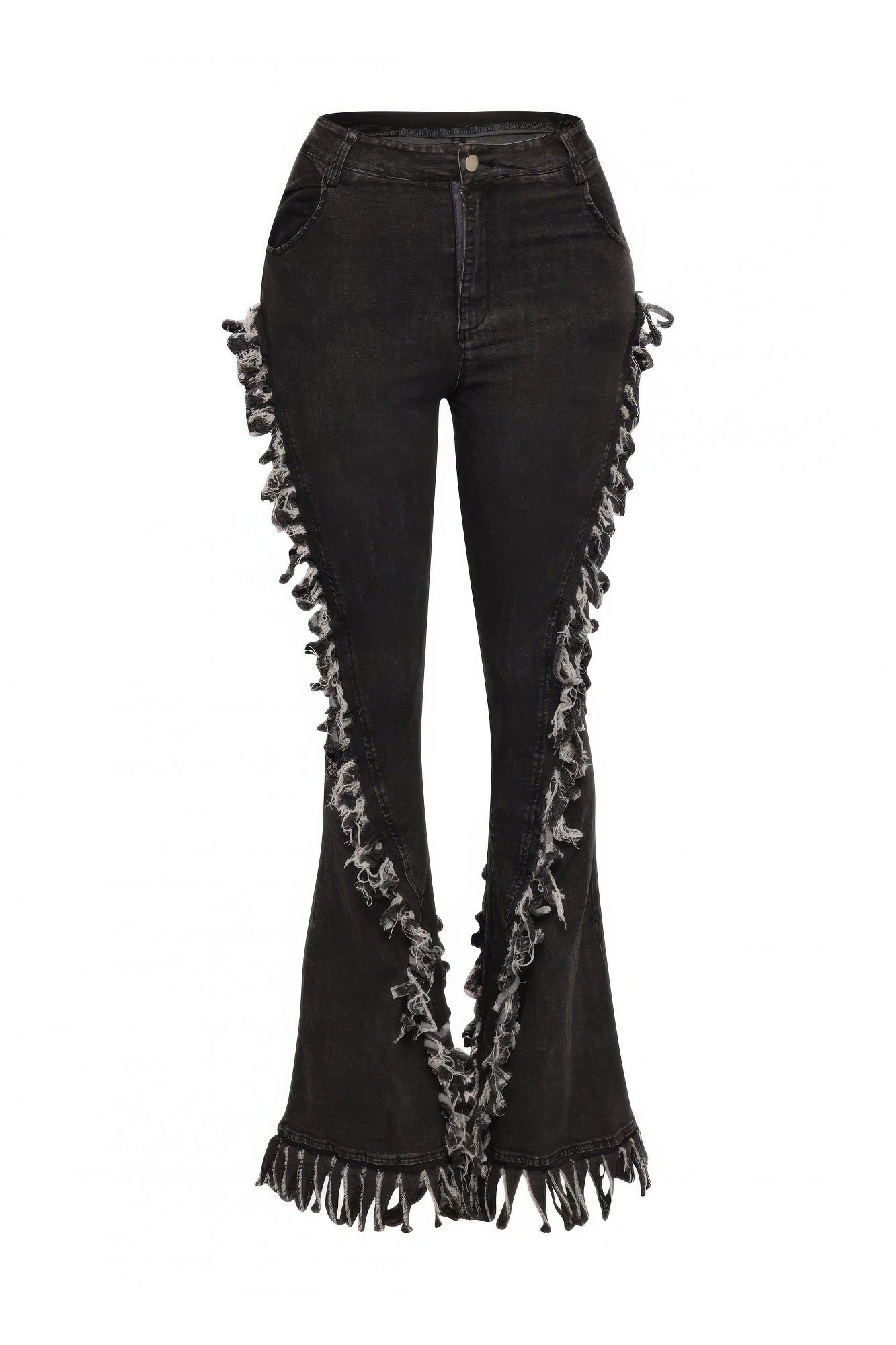 Distressed Fringe Denim Flared Pant - Tigbul's Variety Fashion Shop