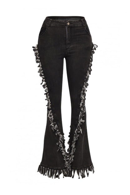 Distressed Fringe Denim Flared Pant - Tigbul's Variety Fashion Shop
