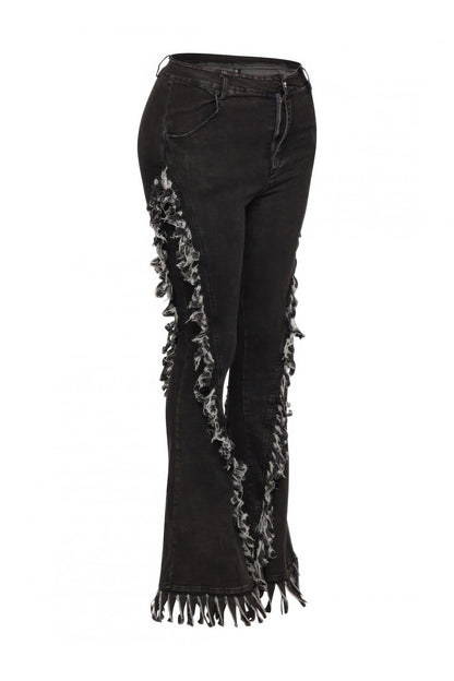 Distressed Fringe Denim Flared Pant - Tigbul's Variety Fashion Shop