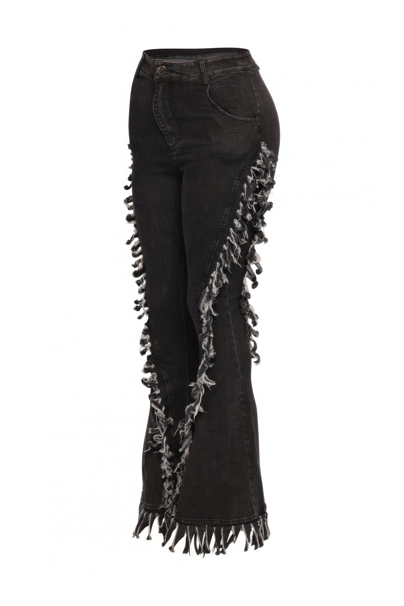 Distressed Fringe Denim Flared Pant - Tigbul's Variety Fashion Shop