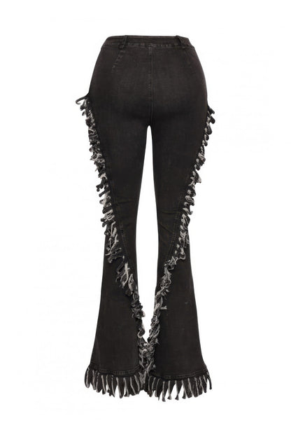 Distressed Fringe Denim Flared Pant - Tigbul's Variety Fashion Shop