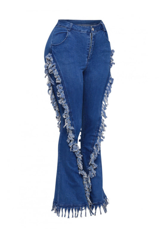 Distressed Fringe Denim Flared Pant - Tigbul's Variety Fashion Shop