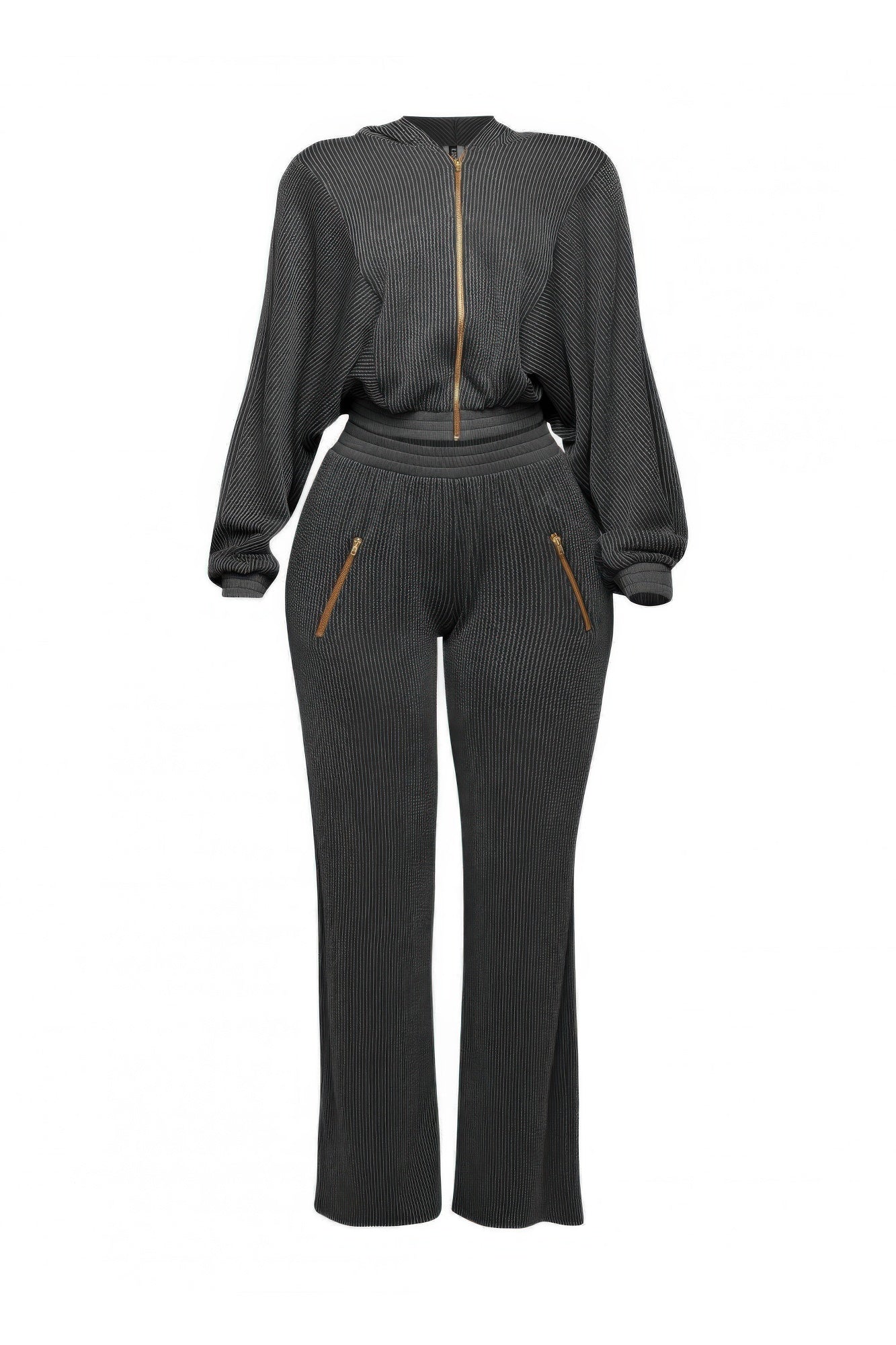 Zipper Closure Hoodie Jacket & Pants Set - Tigbul's Variety Fashion Shop