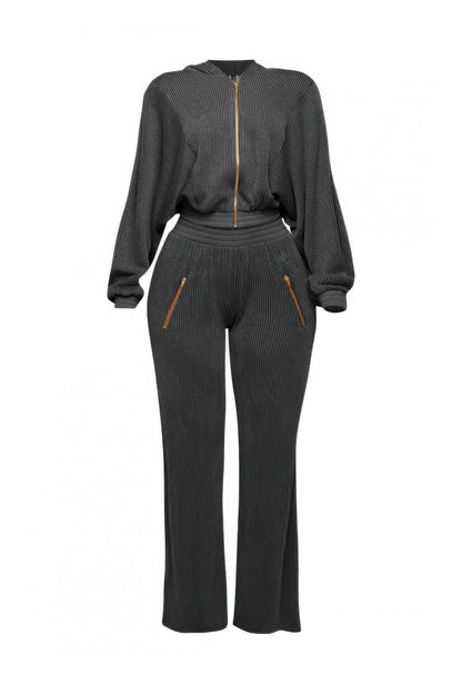 Zipper Closure Hoodie Jacket & Pants Set - Tigbul's Variety Fashion Shop