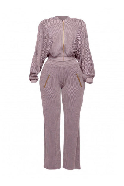 Zipper Closure Hoodie Jacket & Pants Set - Tigbul's Variety Fashion Shop