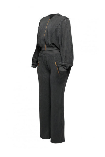 Zipper Closure Hoodie Jacket & Pants Set - Tigbul's Variety Fashion Shop
