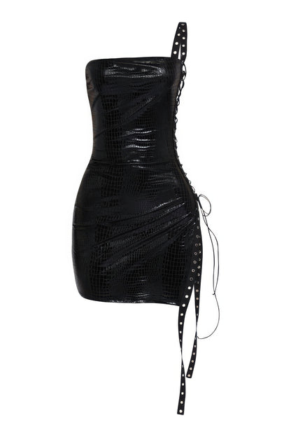Side Open Lace Up Black Tube Dress - Tigbul's Variety Fashion Shop