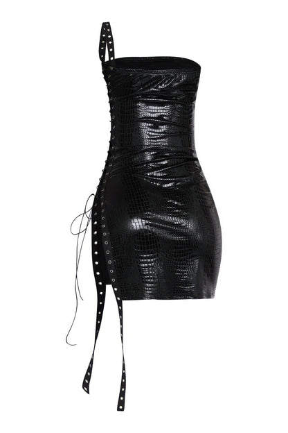 Side Open Lace Up Black Tube Dress - Tigbul's Variety Fashion Shop