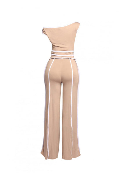 Color Contrast Detailed Off Shoulder Set - Tigbul's Variety Fashion Shop