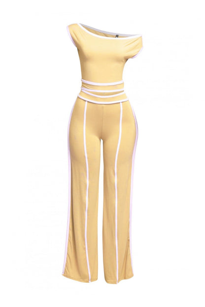 Color Contrast Detailed Off Shoulder Set - Tigbul's Variety Fashion Shop