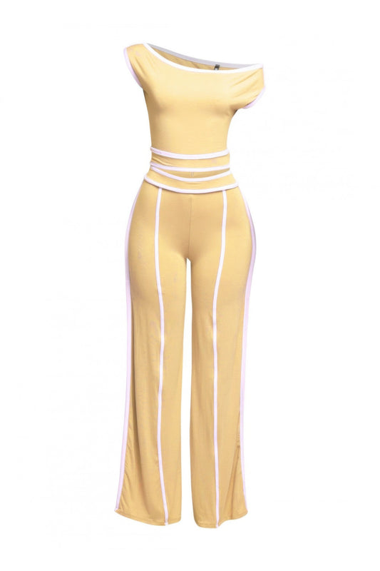 Color Contrast Detailed Off Shoulder Set - Tigbul's Variety Fashion Shop