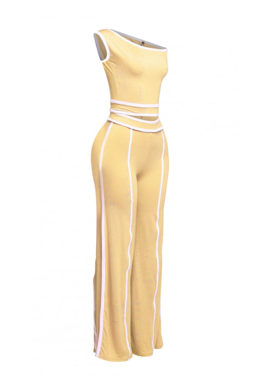 Color Contrast Detailed Off Shoulder Set - Tigbul's Variety Fashion Shop