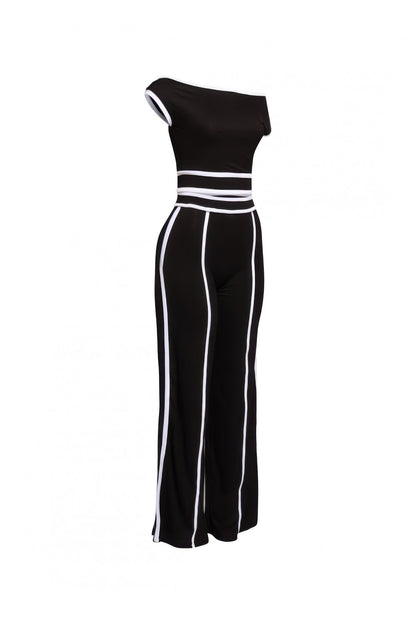 Color Contrast Detailed Off Shoulder Set - Tigbul's Variety Fashion Shop