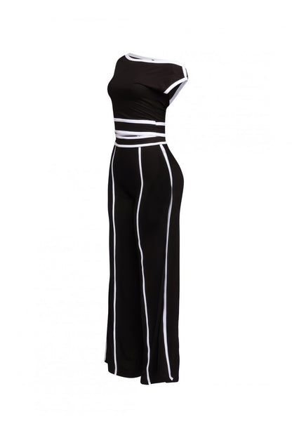 Color Contrast Detailed Off Shoulder Set - Tigbul's Variety Fashion Shop