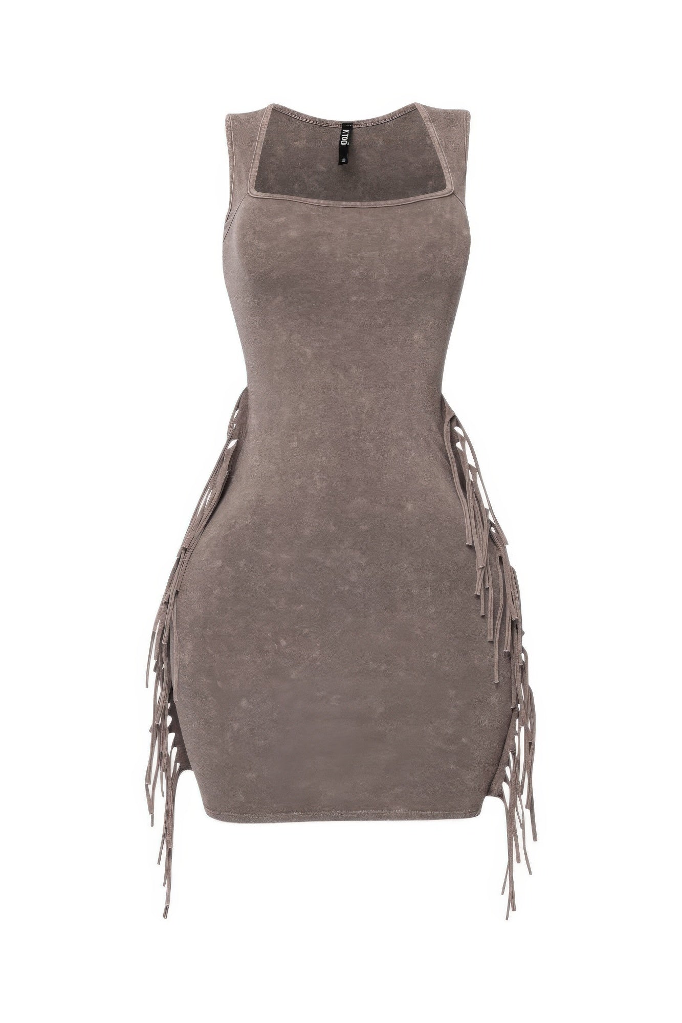 Mineral Washed Side Fringe Mini Dress - Tigbul's Variety Fashion Shop