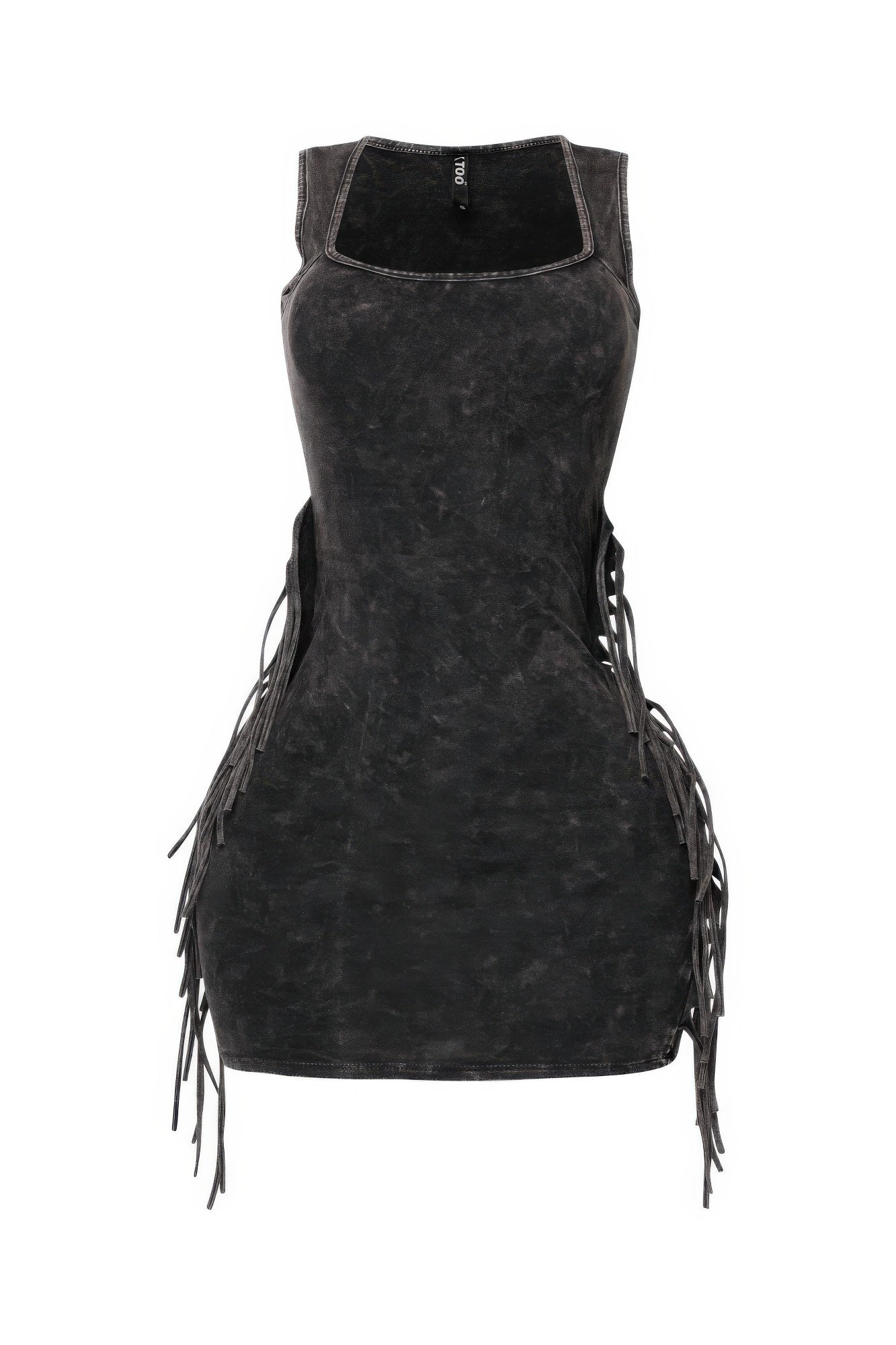 Mineral Washed Side Fringe Mini Dress - Tigbul's Variety Fashion Shop