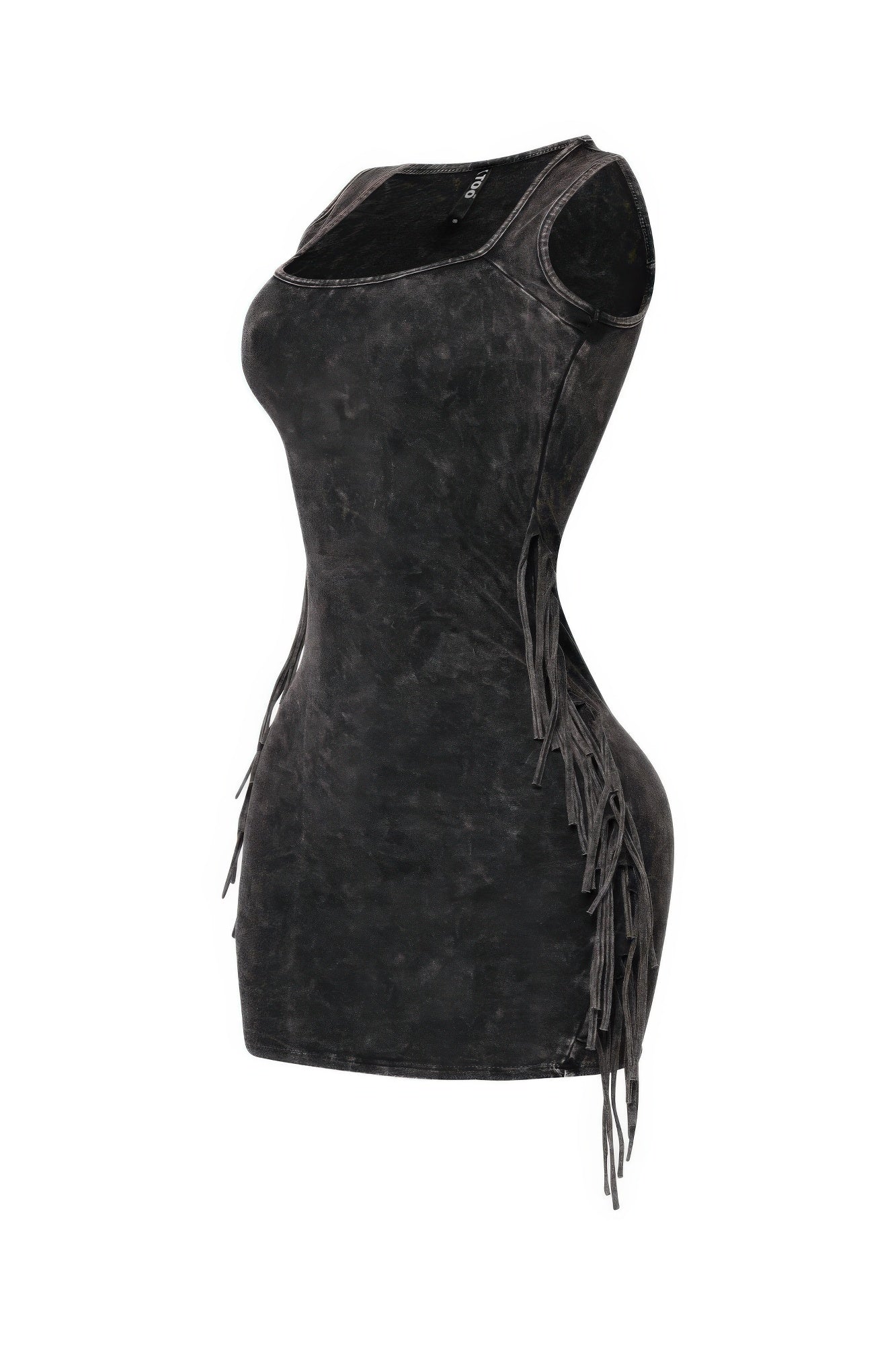 Mineral Washed Side Fringe Mini Dress - Tigbul's Variety Fashion Shop