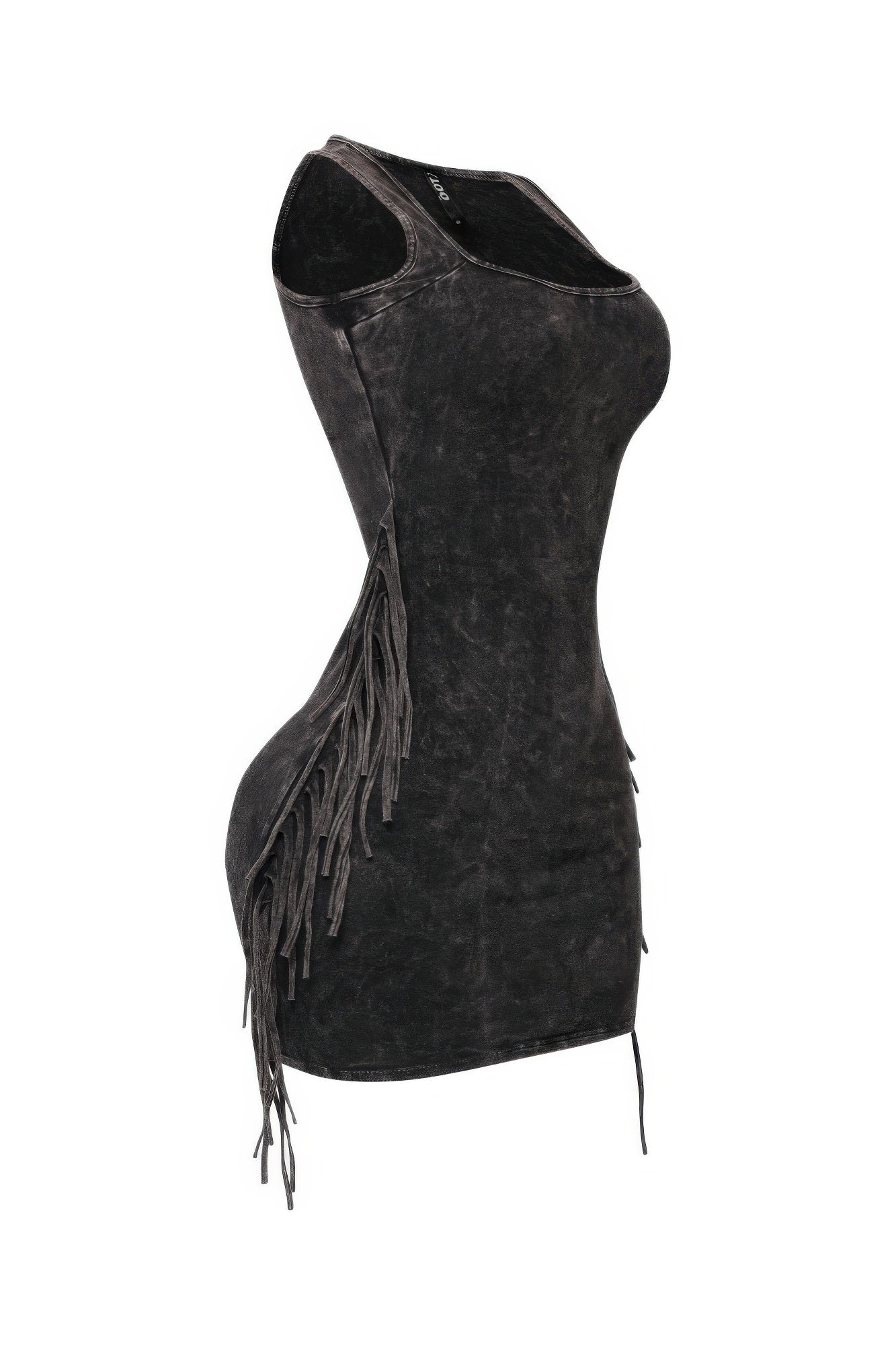 Mineral Washed Side Fringe Mini Dress - Tigbul's Variety Fashion Shop