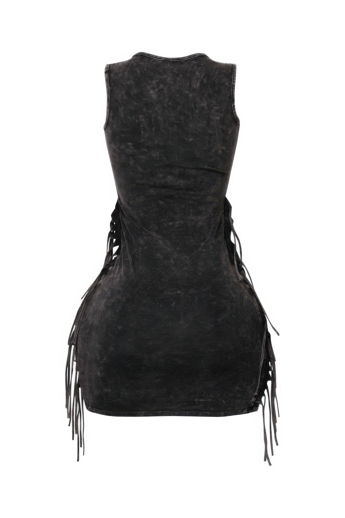 Mineral Washed Side Fringe Mini Dress - Tigbul's Variety Fashion Shop