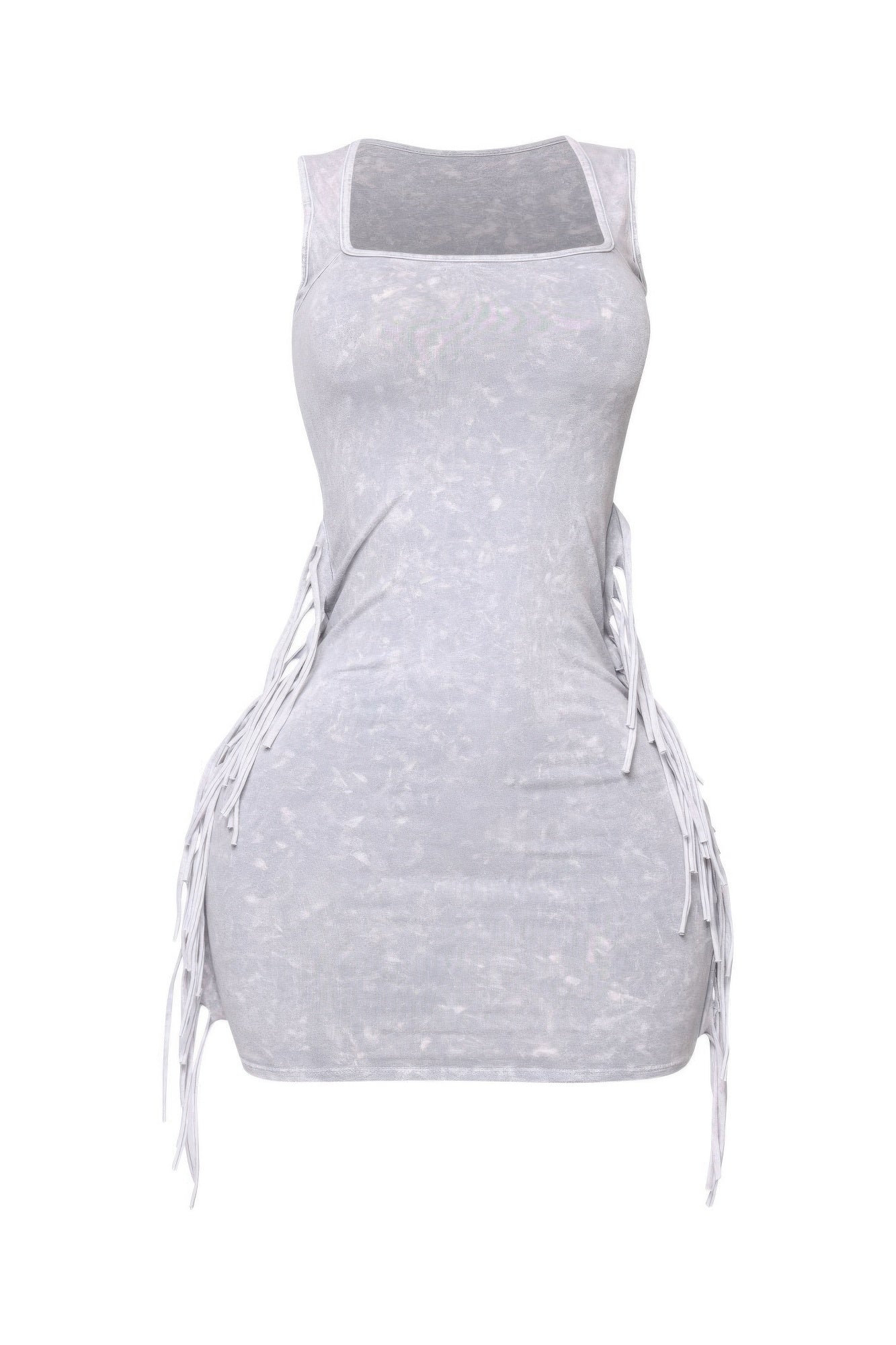 Mineral Washed Side Fringe Mini Dress - Tigbul's Variety Fashion Shop