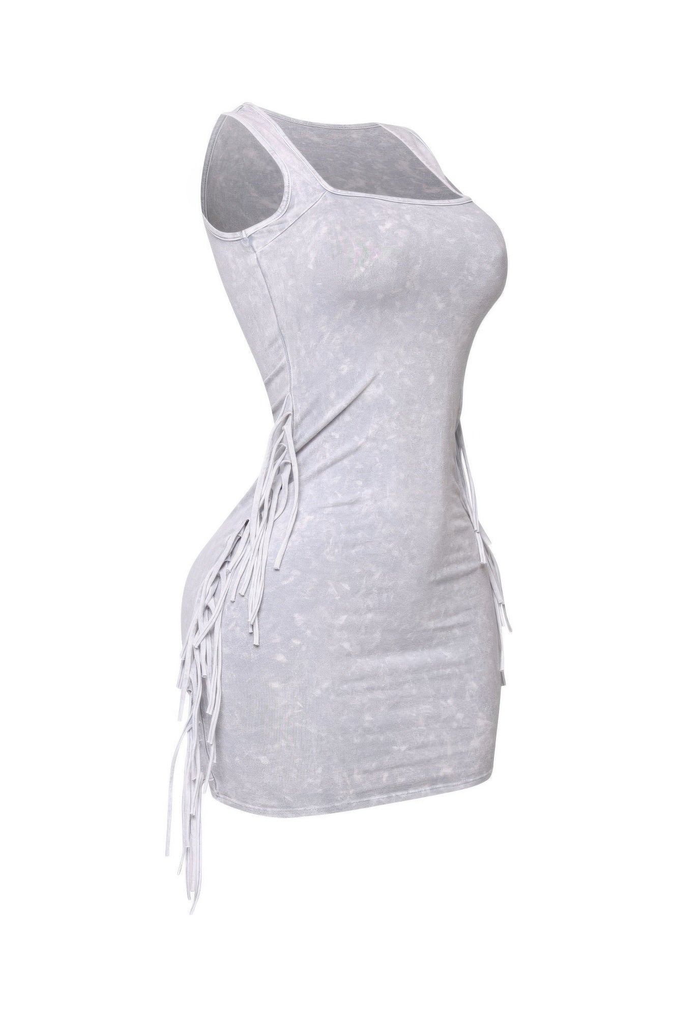 Mineral Washed Side Fringe Mini Dress - Tigbul's Variety Fashion Shop