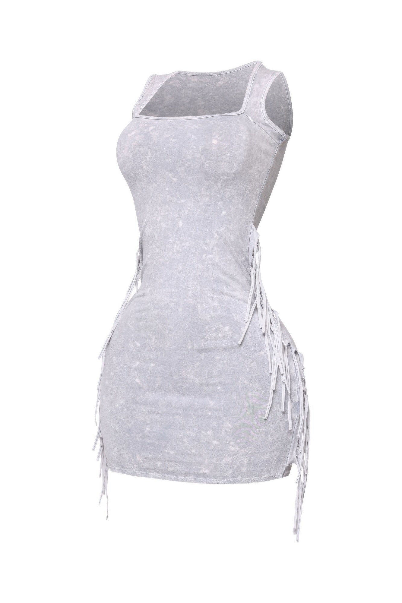 Mineral Washed Side Fringe Mini Dress - Tigbul's Variety Fashion Shop
