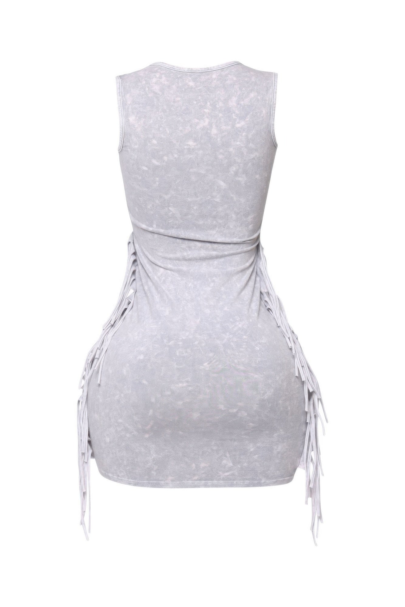 Mineral Washed Side Fringe Mini Dress - Tigbul's Variety Fashion Shop