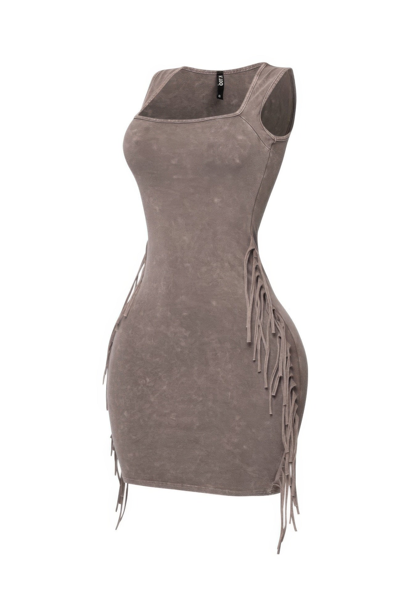 Mineral Washed Side Fringe Mini Dress - Tigbul's Variety Fashion Shop