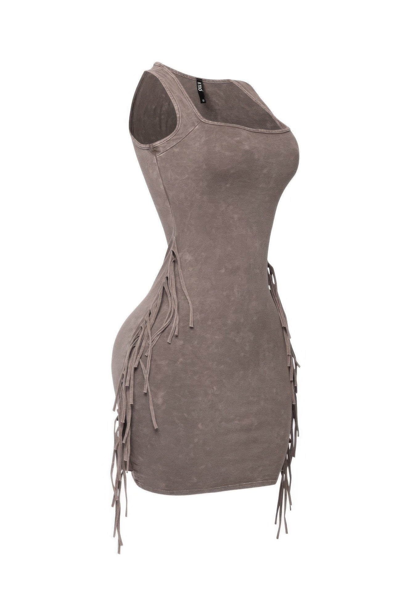 Mineral Washed Side Fringe Mini Dress - Tigbul's Variety Fashion Shop